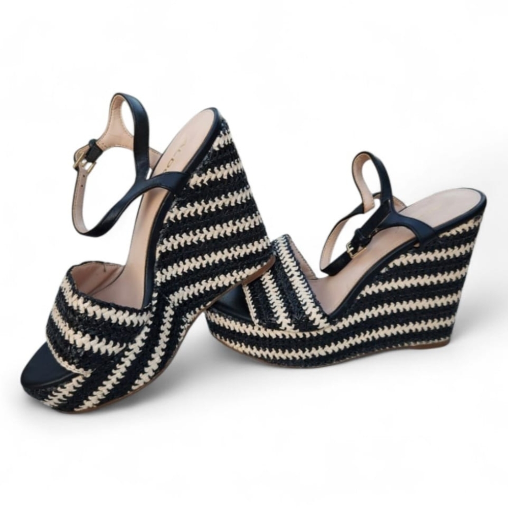Aldo Navy and Beige Wedge Sandals